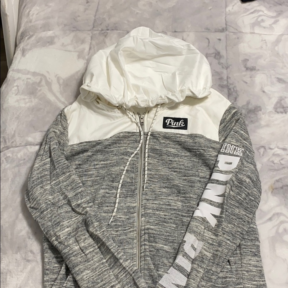 PINK full zip gray and white jacket